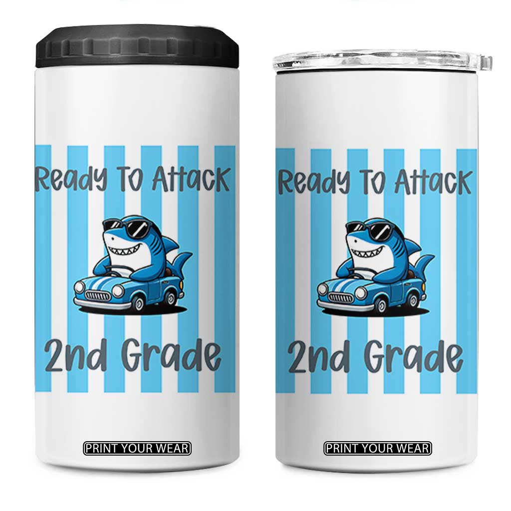 Ready To Attack 2nd Grade 4 in 1 Can Cooler Tumbler Funny Shark Driving Car Back To School TS12 One Size: 16 oz White Print Your Wear