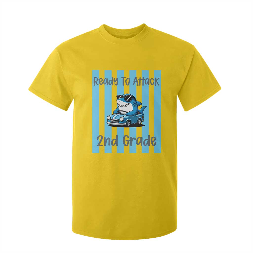 Ready To Attack 2nd Grade T Shirt For Kid Funny Shark Driving Car Back To School