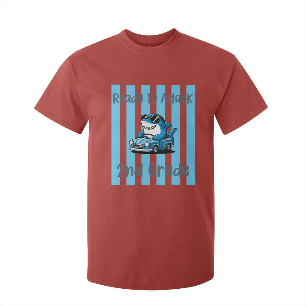 Ready To Attack 2nd Grade T Shirt For Kid Funny Shark Driving Car Back To School