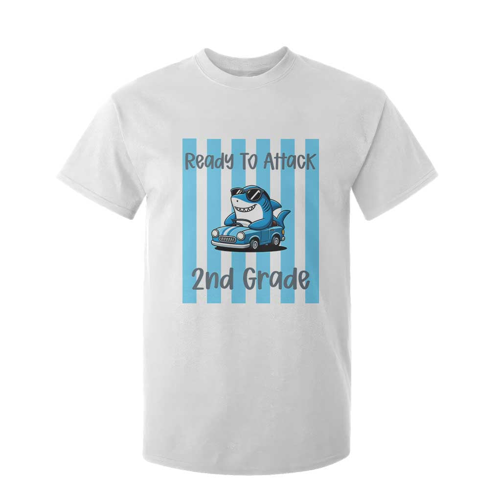 Ready To Attack 2nd Grade T Shirt For Kid Funny Shark Driving Car Back To School