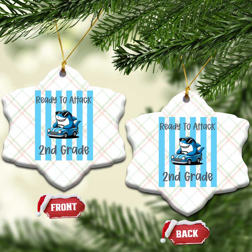 Ready To Attack 2nd Grade Ceramic Ornament Funny Shark Driving Car Back To School