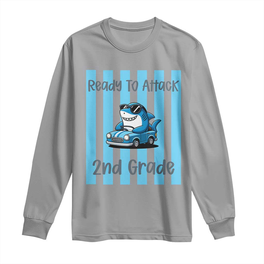 Ready To Attack 2nd Grade Long Sleeve Shirt Funny Shark Driving Car Back To School