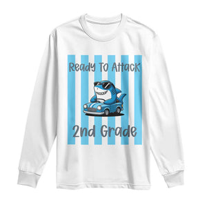 Ready To Attack 2nd Grade Long Sleeve Shirt Funny Shark Driving Car Back To School