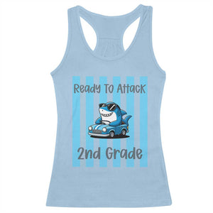 Ready To Attack 2nd Grade Racerback Tank Top Funny Shark Driving Car Back To School