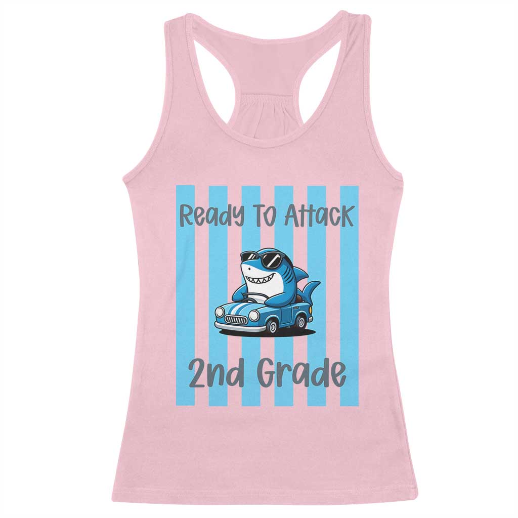 Ready To Attack 2nd Grade Racerback Tank Top Funny Shark Driving Car Back To School