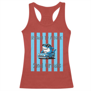Ready To Attack 2nd Grade Racerback Tank Top Funny Shark Driving Car Back To School
