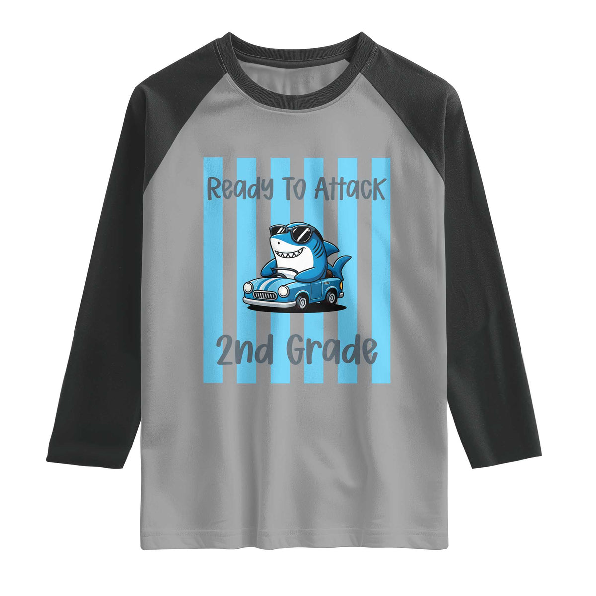 Ready To Attack 2nd Grade Raglan Shirt Funny Shark Driving Car Back To School