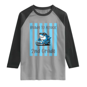 Ready To Attack 2nd Grade Raglan Shirt Funny Shark Driving Car Back To School