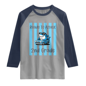 Ready To Attack 2nd Grade Raglan Shirt Funny Shark Driving Car Back To School