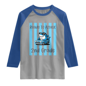 Ready To Attack 2nd Grade Raglan Shirt Funny Shark Driving Car Back To School