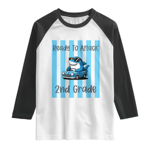 Ready To Attack 2nd Grade Raglan Shirt Funny Shark Driving Car Back To School
