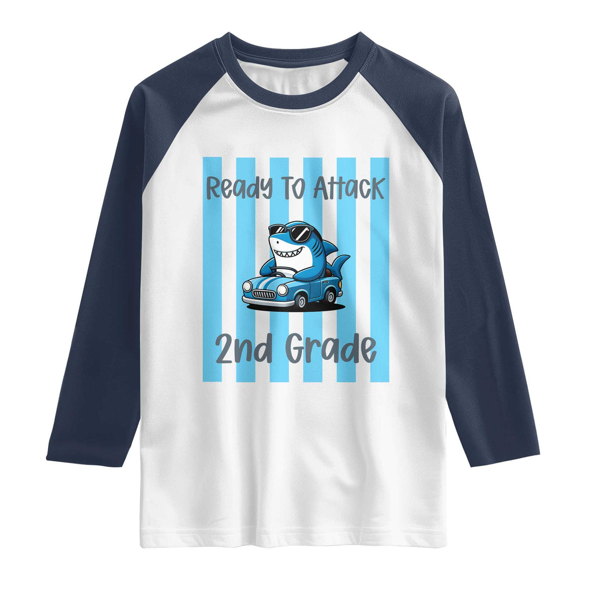 Ready To Attack 2nd Grade Raglan Shirt Funny Shark Driving Car Back To School