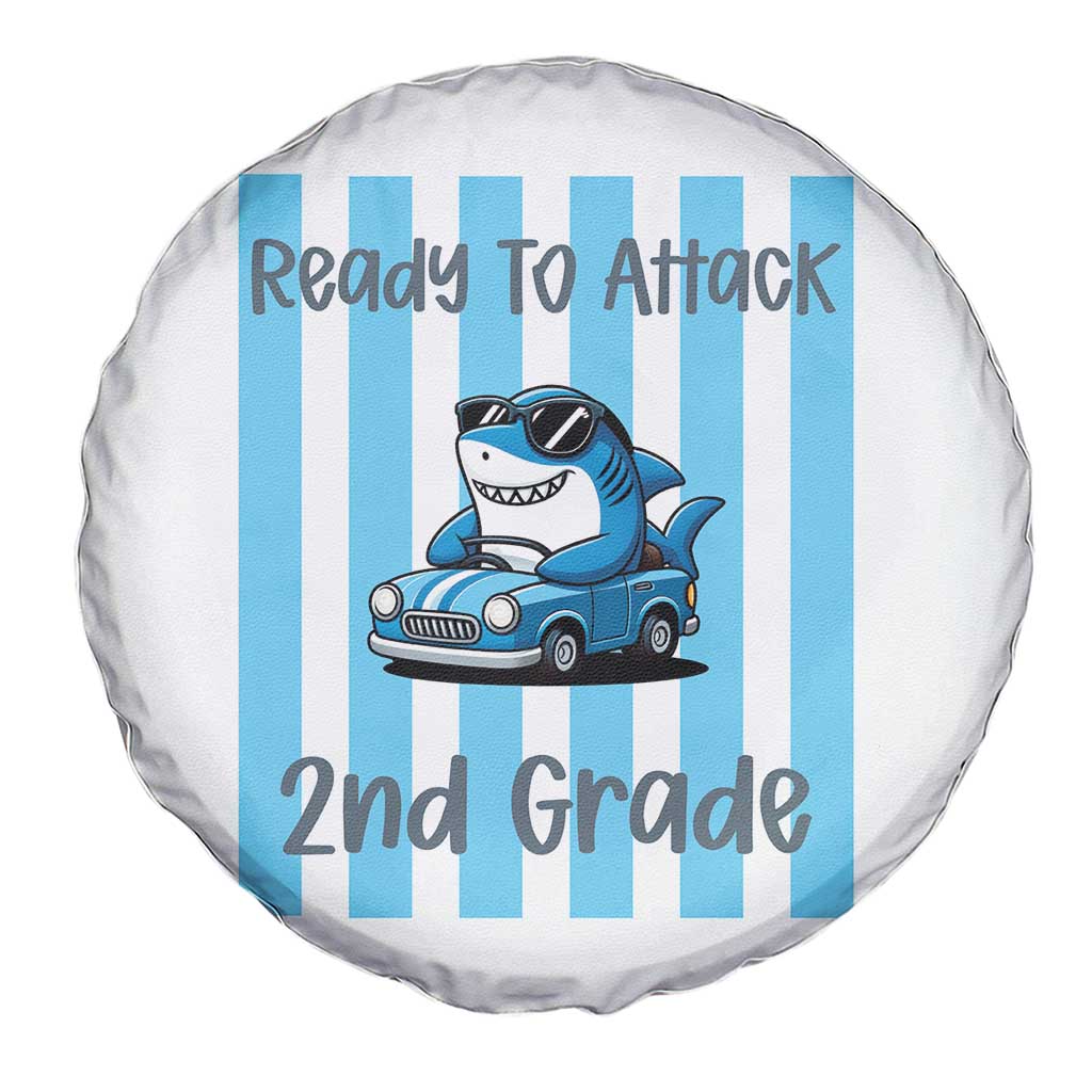 Ready To Attack 2nd Grade Spare Tire Cover Funny Shark Driving Car Back To School