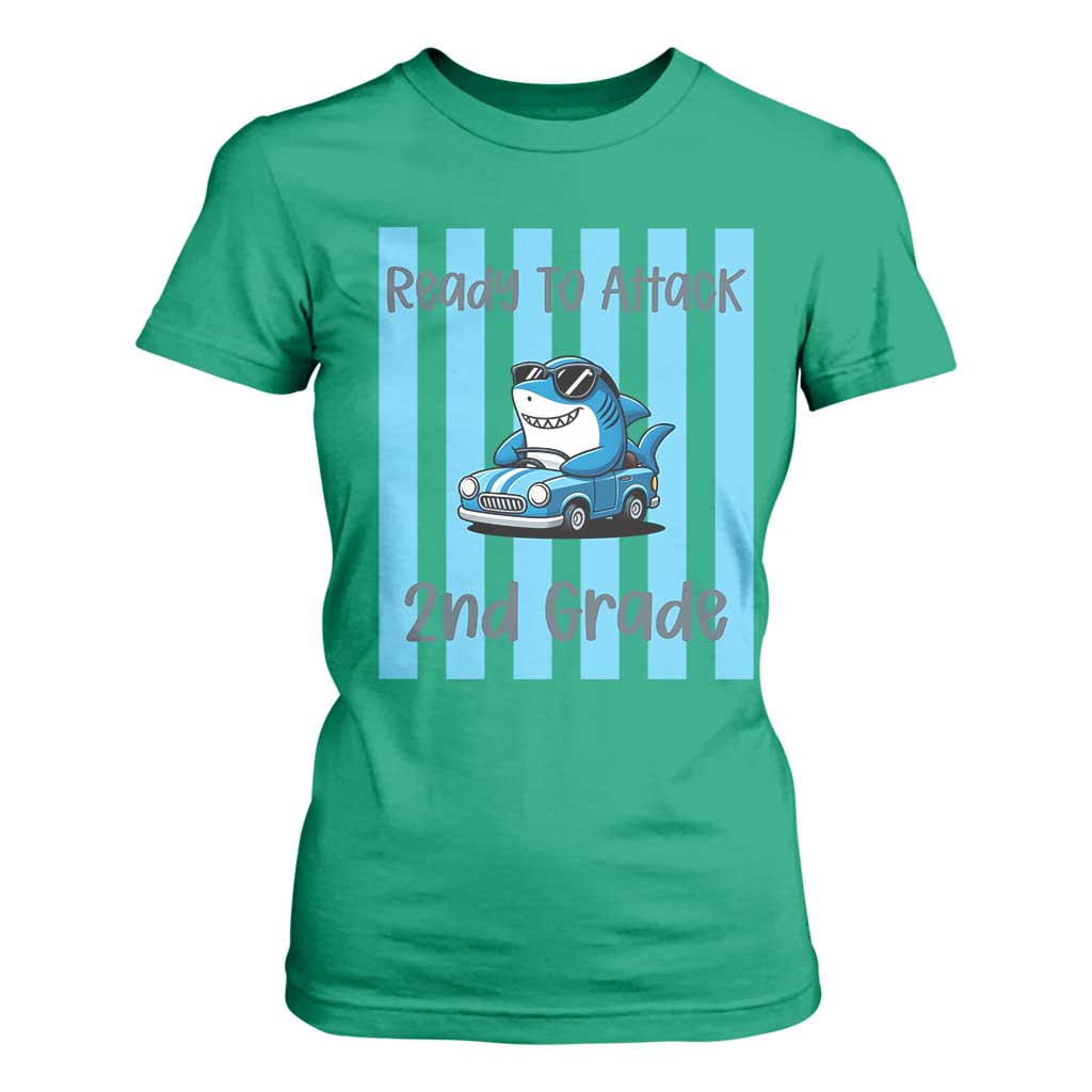 Ready To Attack 2nd Grade T Shirt For Women Funny Shark Driving Car Back To School