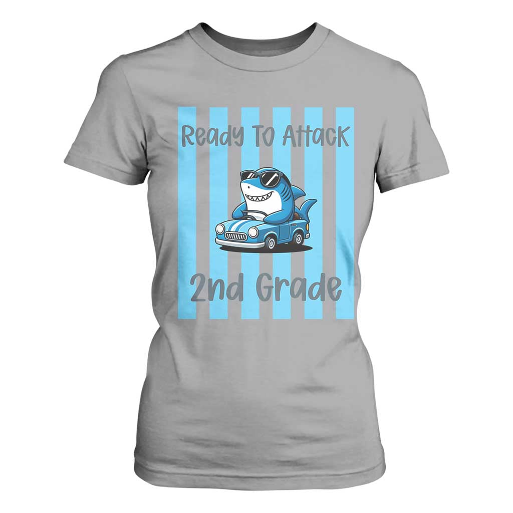 Ready To Attack 2nd Grade T Shirt For Women Funny Shark Driving Car Back To School