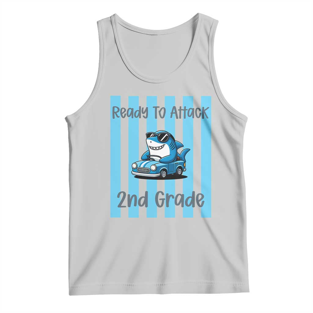 Ready To Attack 2nd Grade Tank Top Funny Shark Driving Car Back To School
