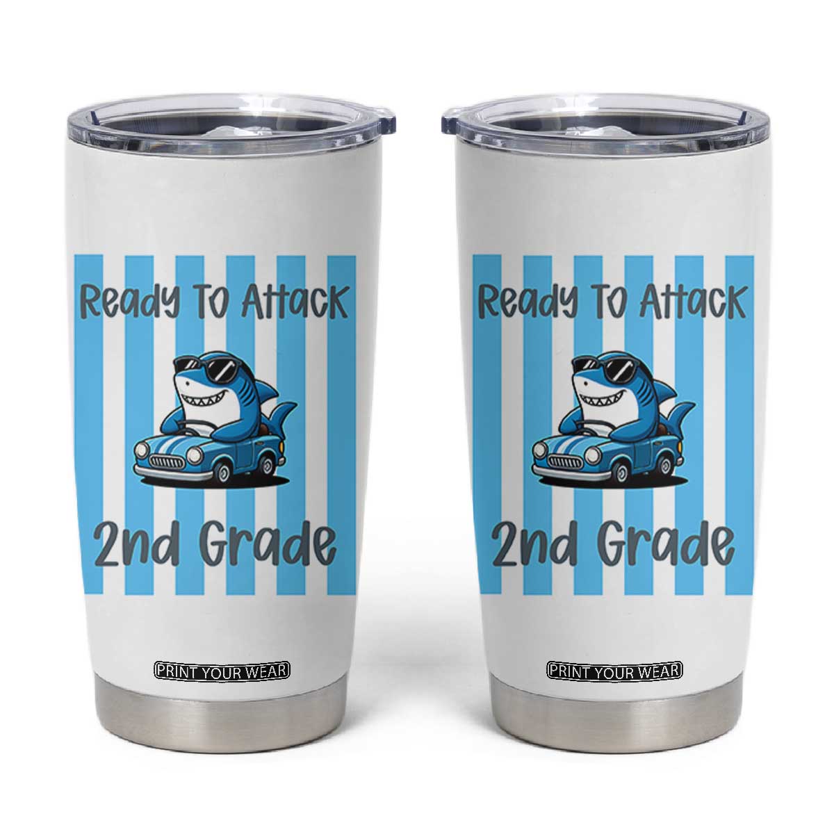 Ready To Attack 2nd Grade Tumbler Cup Funny Shark Driving Car Back To School
