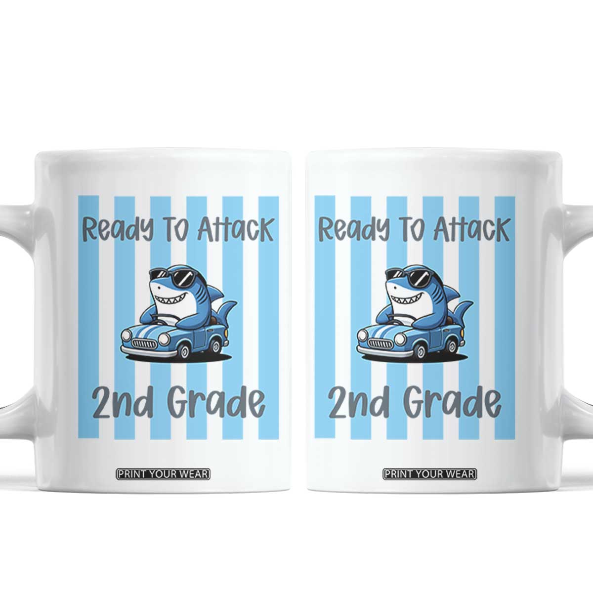 Ready To Attack 2nd Grade Coffee Mug Funny Shark Driving Car Back To School