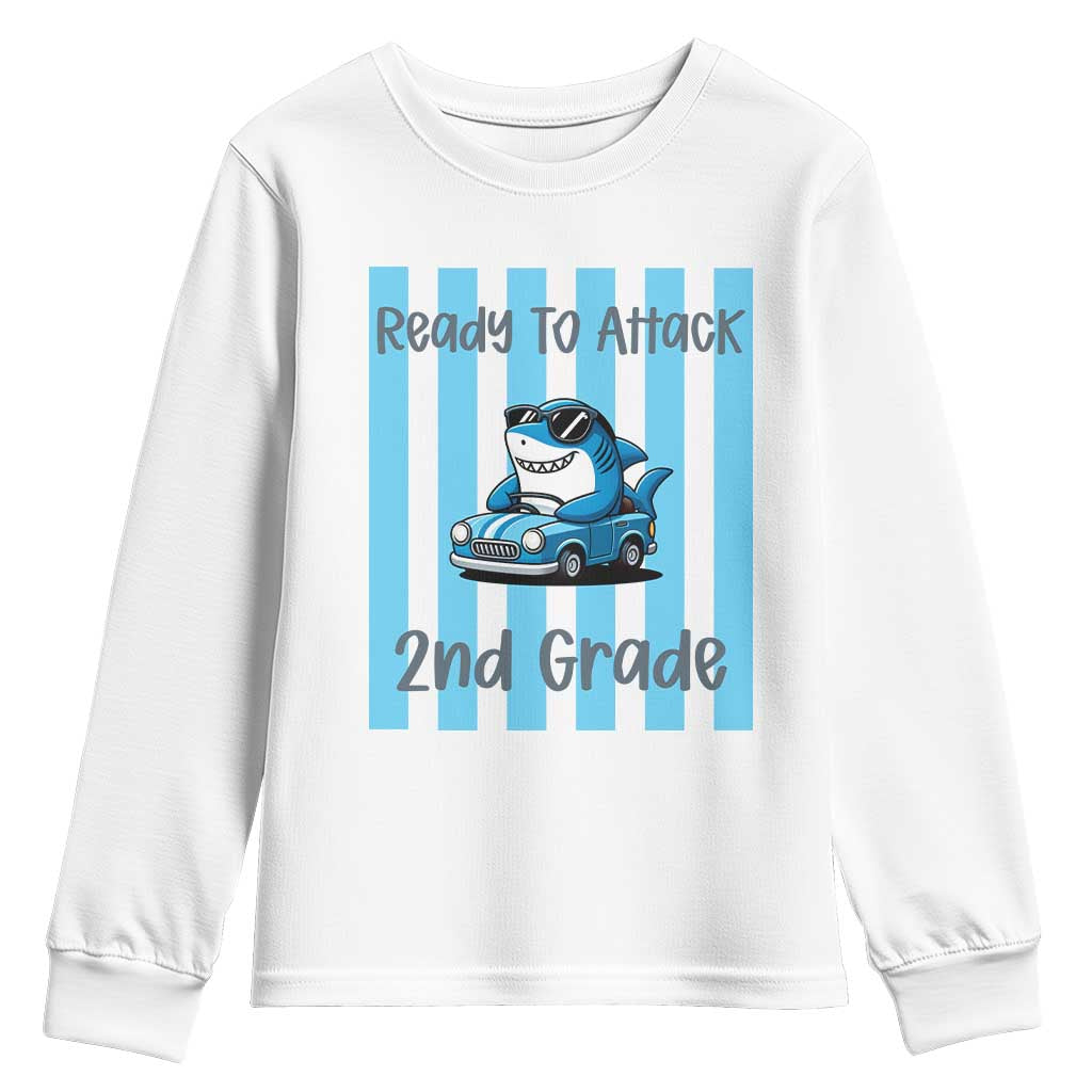 Ready To Attack 2nd Grade Youth Sweatshirt Funny Shark Driving Car Back To School