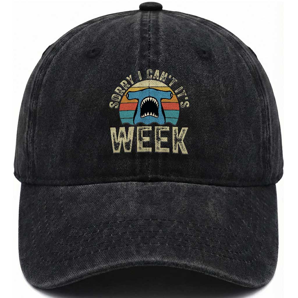 Vintage Hammerhead Shark Lover Washed Cotton Baseball Cap Sorry I Cant Its Week TS12 Print Your Wear