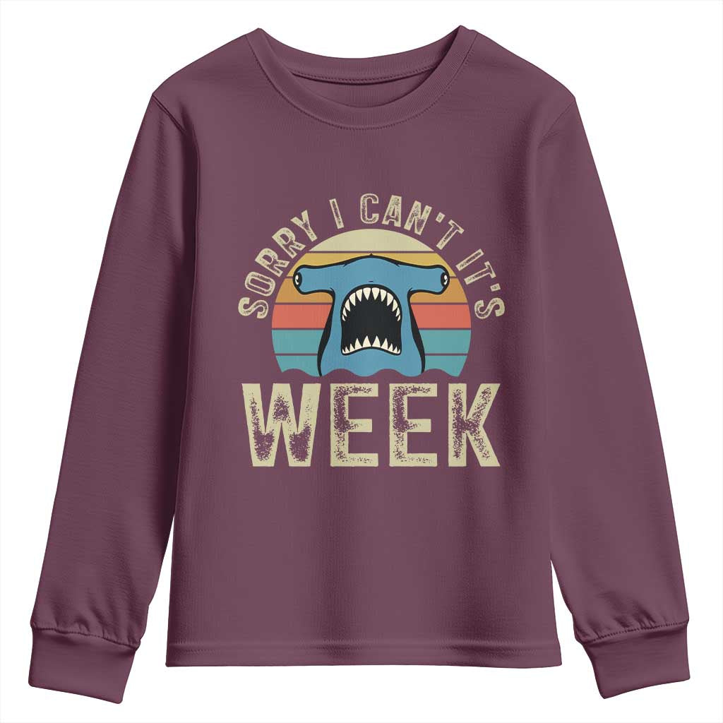 Vintage Hammerhead Shark Lover Youth Sweatshirt Sorry I Cant Its Week