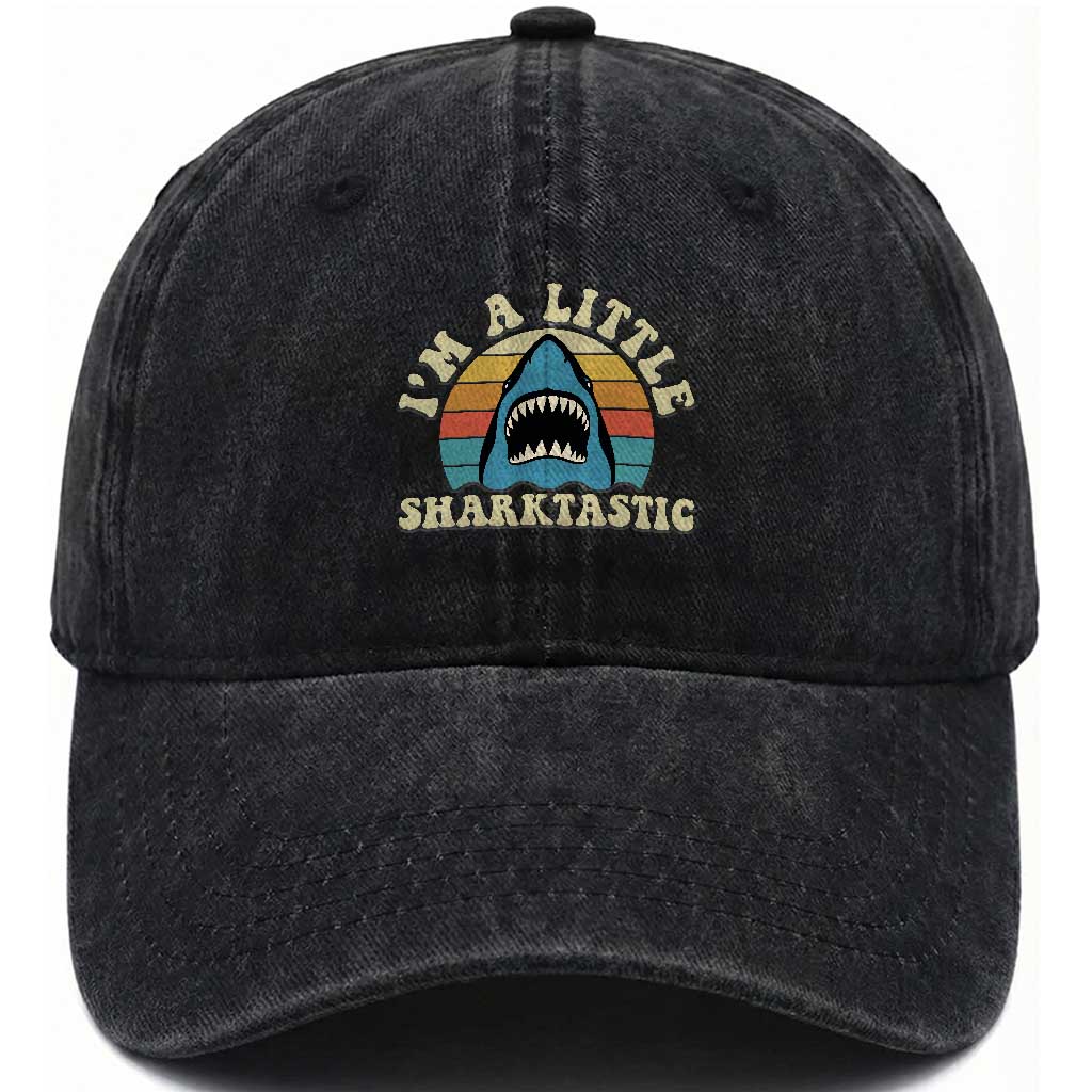 Im A Little Sharktastic Washed Cotton Baseball Cap Vintage Shark Lover Week Gift TS12 Print Your Wear
