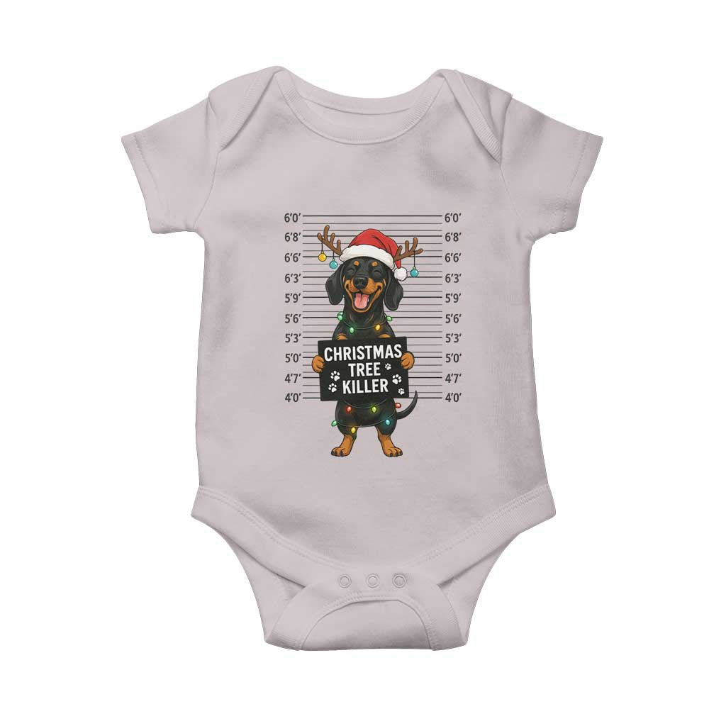 Christmas Dachshund Baby Onesie Funny Christmas Tree Killer TS12 Ice Gray Print Your Wear