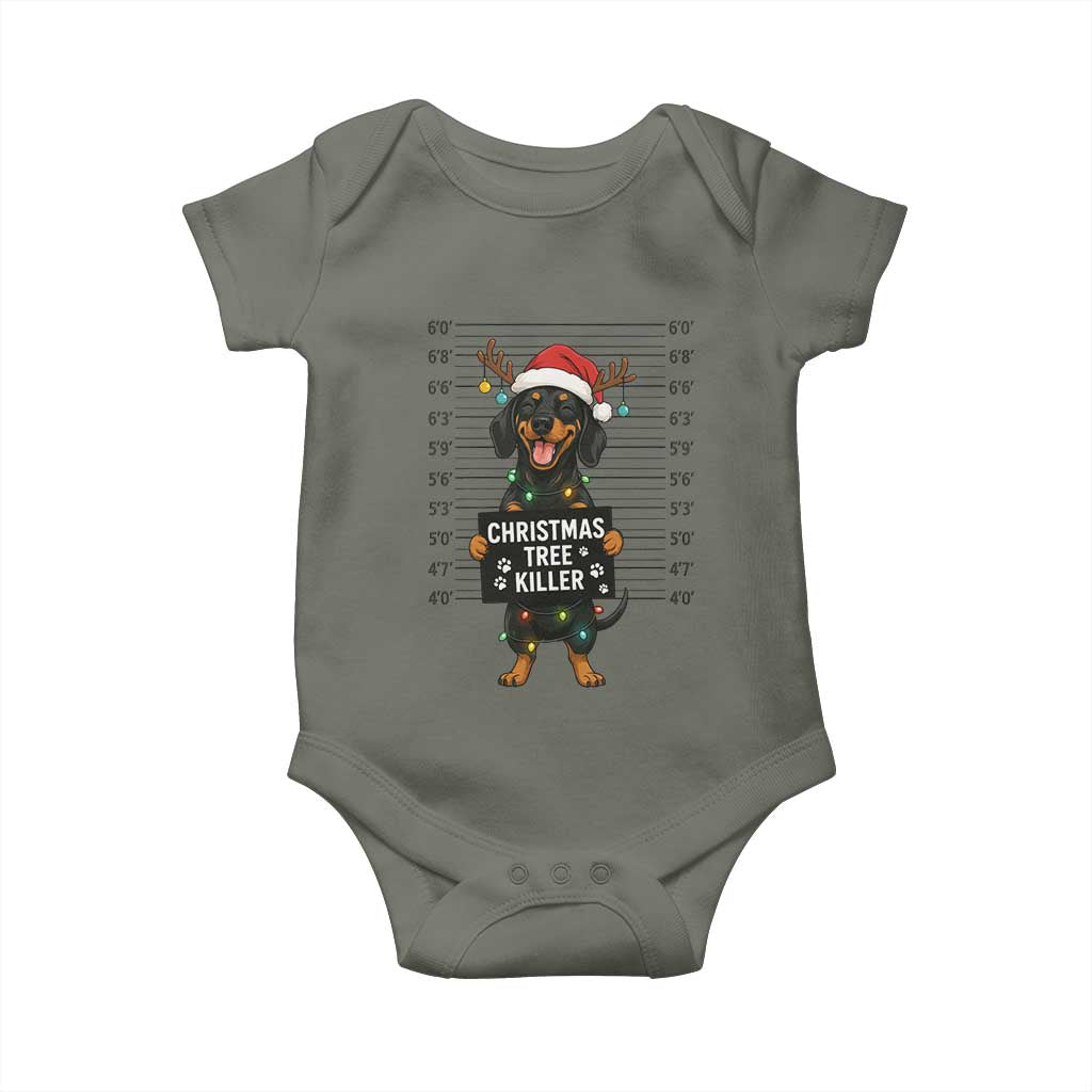 Christmas Dachshund Baby Onesie Funny Christmas Tree Killer TS12 Military Green Print Your Wear