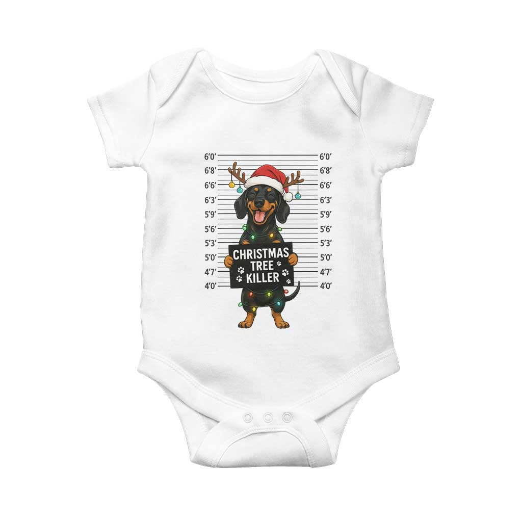 Christmas Dachshund Baby Onesie Funny Christmas Tree Killer - Print Your Wear