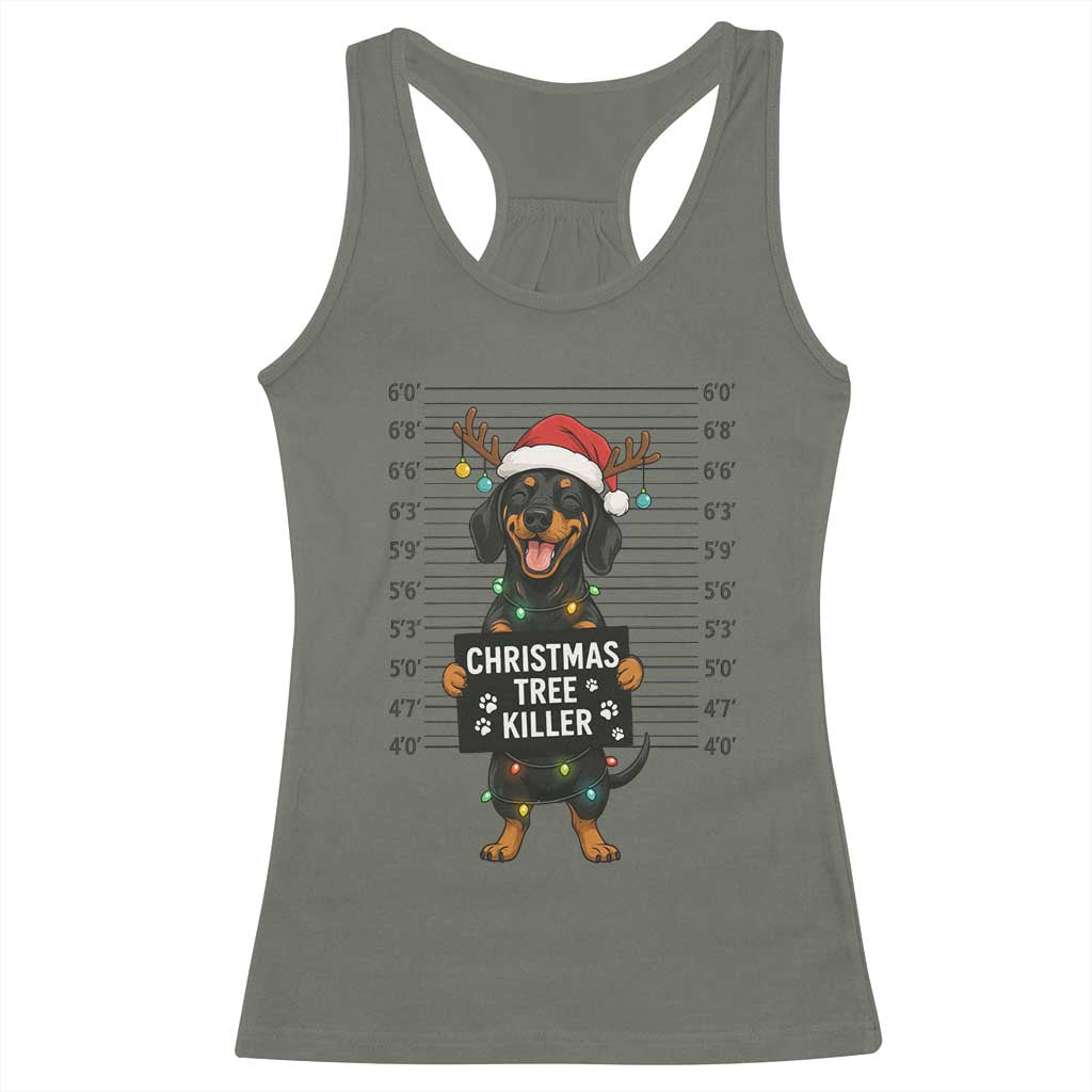 Christmas Dachshund Racerback Tank Top Funny Christmas Tree Killer TS12 Military Green Print Your Wear