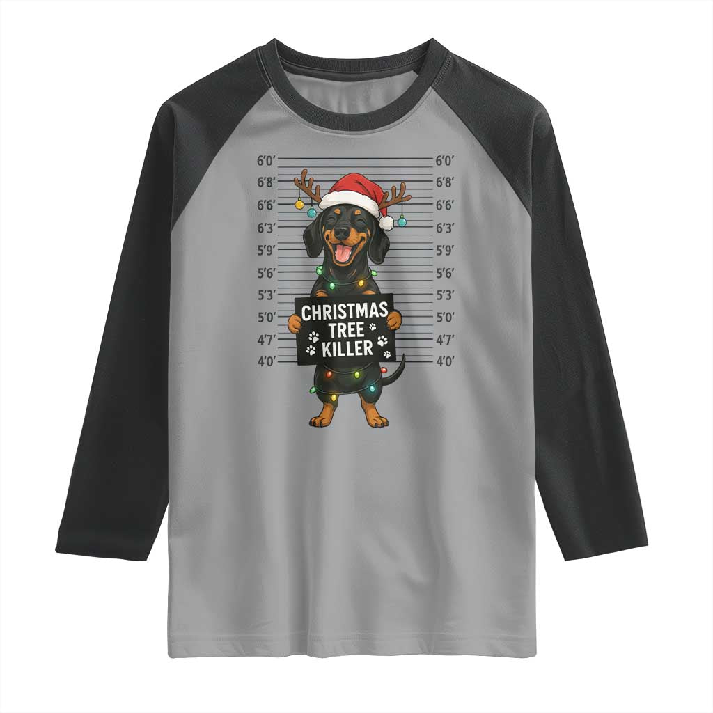 Christmas Dachshund Raglan Shirt Funny Christmas Tree Killer TS12 Sport Gray Black Print Your Wear