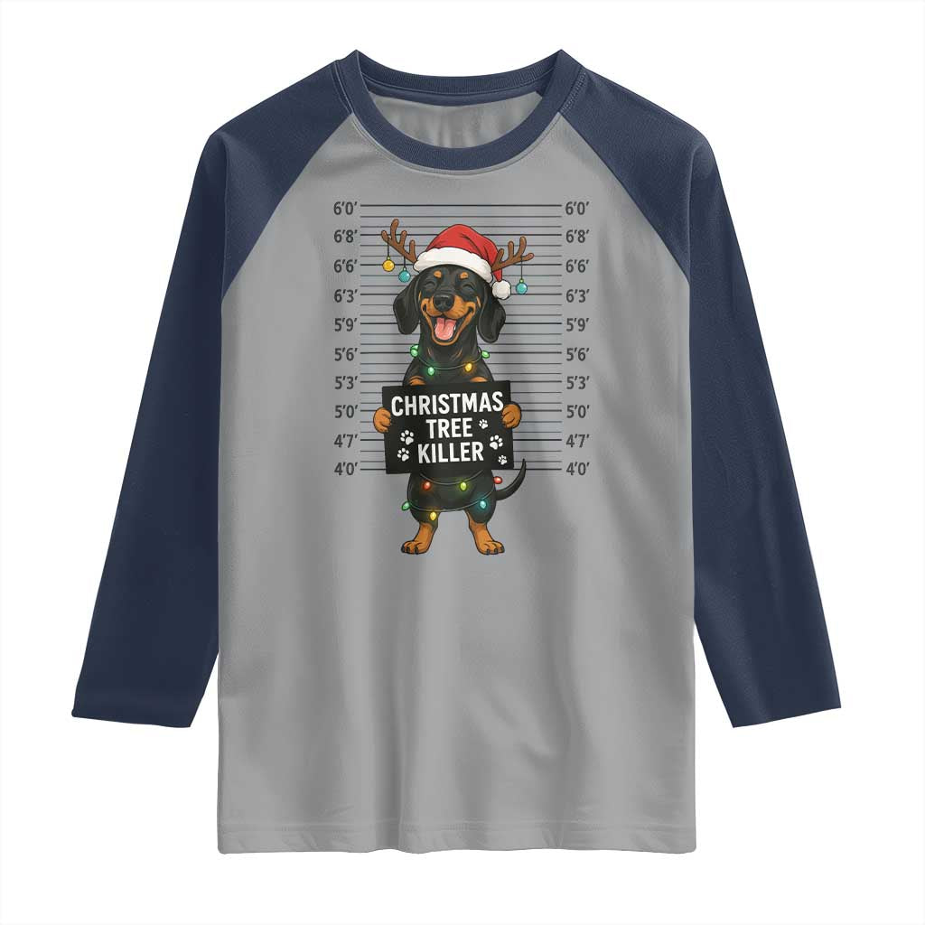 Christmas Dachshund Raglan Shirt Funny Christmas Tree Killer TS12 Sport Gray Navy Print Your Wear