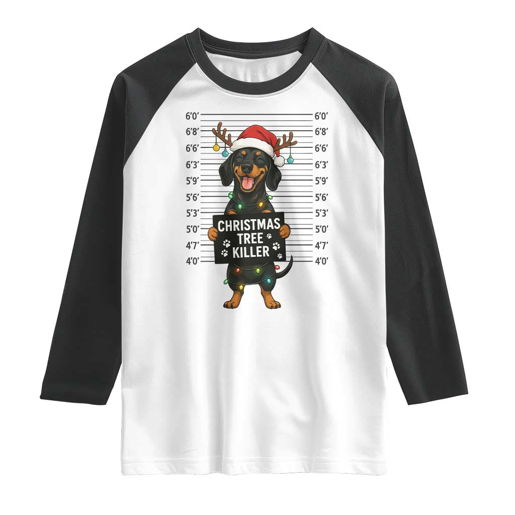 Christmas Dachshund Raglan Shirt Funny Christmas Tree Killer - Print Your Wear