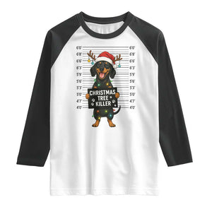 Christmas Dachshund Raglan Shirt Funny Christmas Tree Killer - Print Your Wear