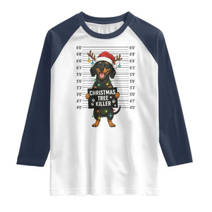 Christmas Dachshund Raglan Shirt Funny Christmas Tree Killer - Print Your Wear