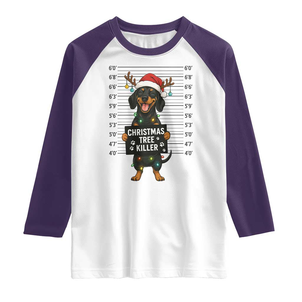 Christmas Dachshund Raglan Shirt Funny Christmas Tree Killer TS12 White Purple Print Your Wear