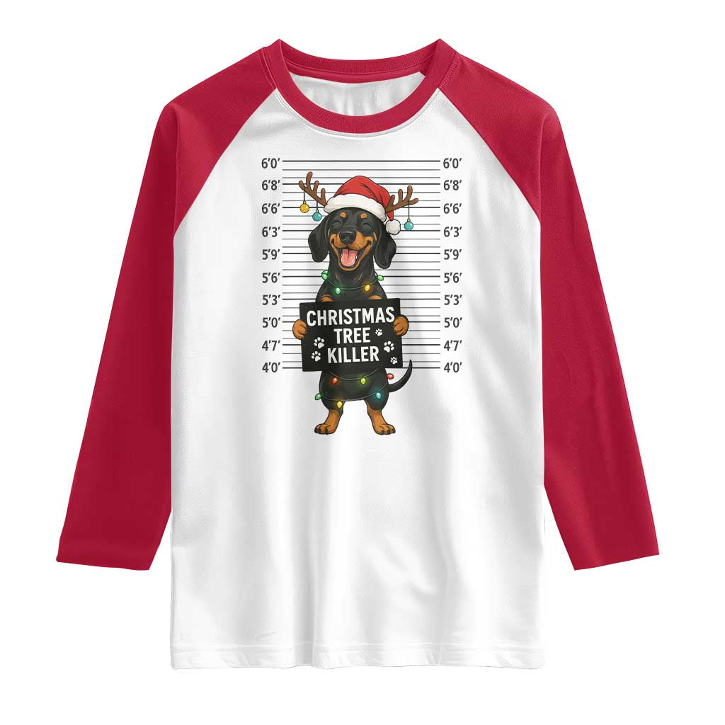 Christmas Dachshund Raglan Shirt Funny Christmas Tree Killer TS12 White Red Print Your Wear