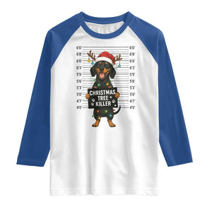 Christmas Dachshund Raglan Shirt Funny Christmas Tree Killer - Print Your Wear
