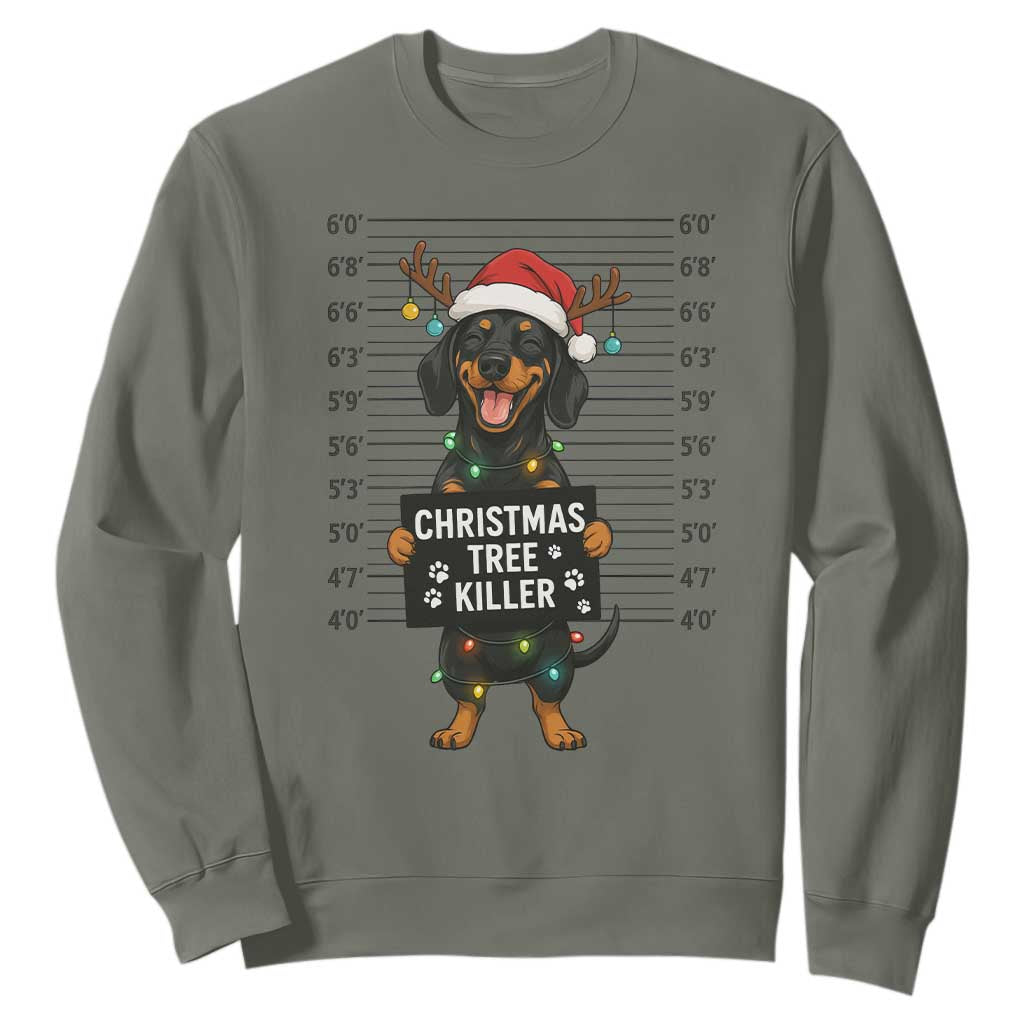 Christmas Dachshund Sweatshirt Funny Christmas Tree Killer TS12 Military Green Print Your Wear