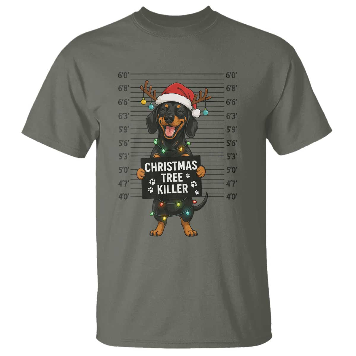 Christmas Dachshund T Shirt Funny Christmas Tree Killer TS12 Military Green Print Your Wear