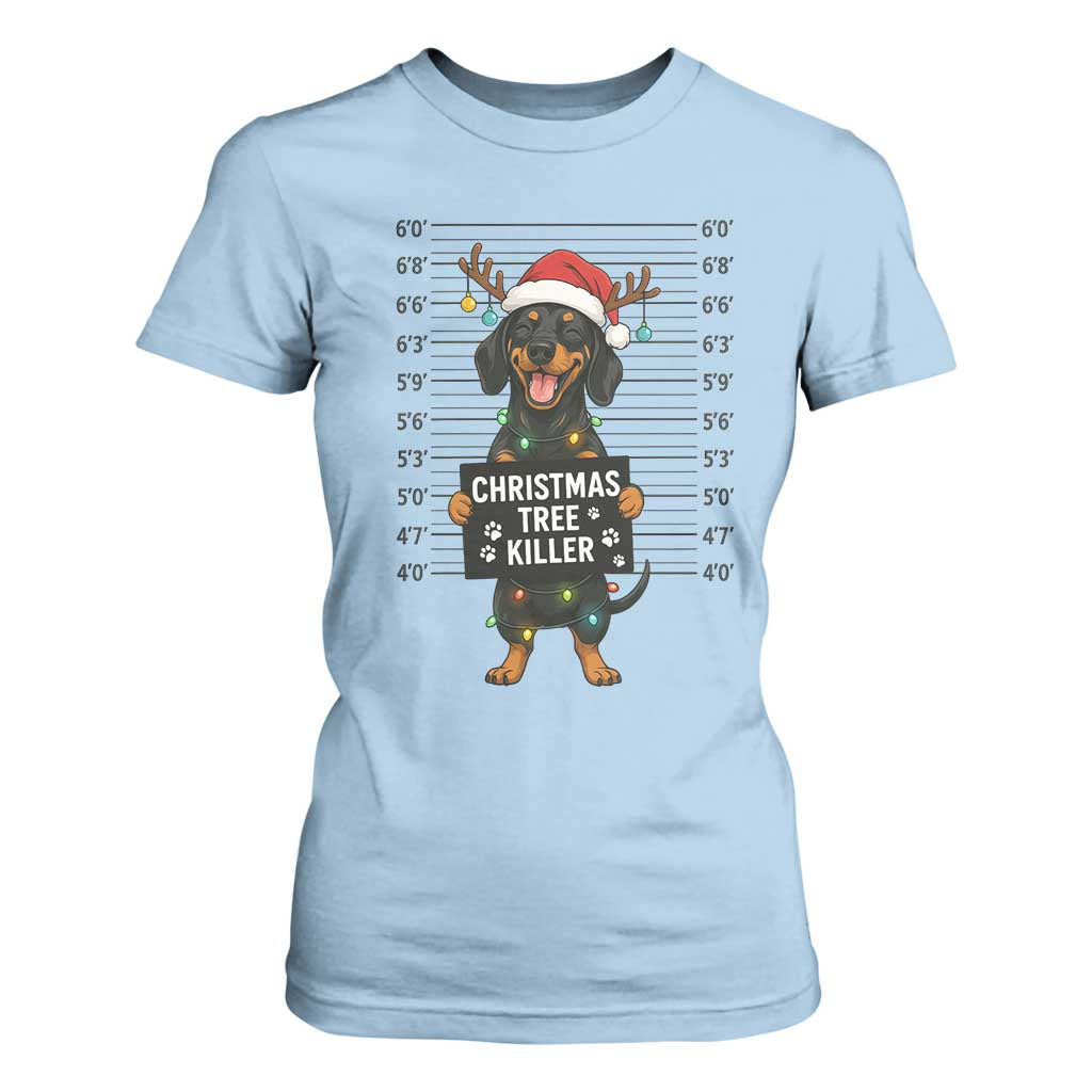 Christmas Dachshund T Shirt For Women Funny Christmas Tree Killer TS12 Light Blue Print Your Wear