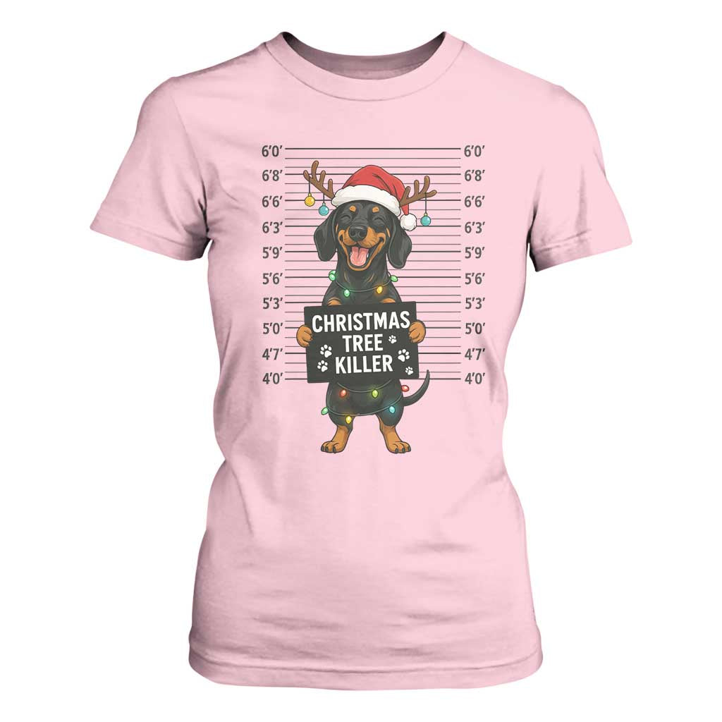 Christmas Dachshund T Shirt For Women Funny Christmas Tree Killer TS12 Light Pink Print Your Wear