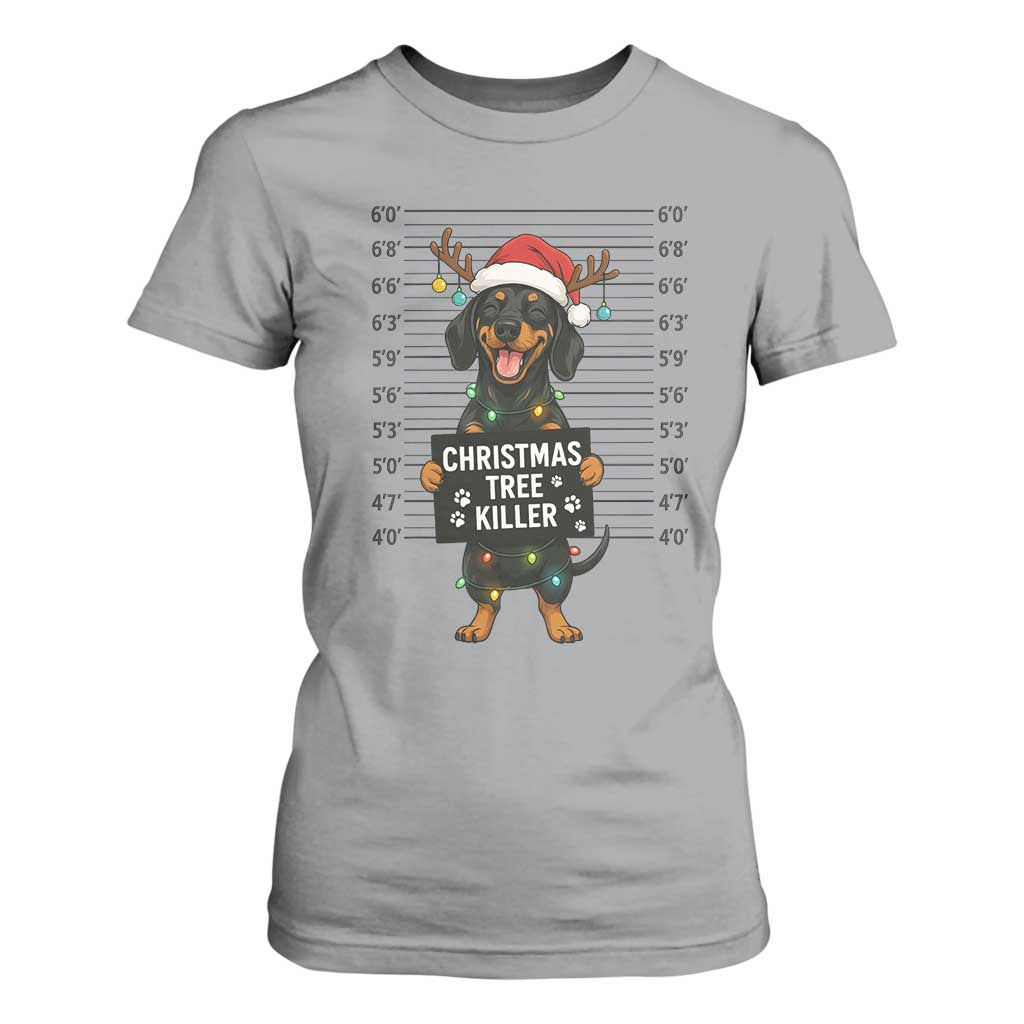 Christmas Dachshund T Shirt For Women Funny Christmas Tree Killer TS12 Sport Gray Print Your Wear
