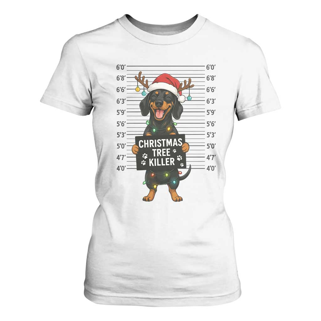 Christmas Dachshund T Shirt For Women Funny Christmas Tree Killer - Print Your Wear