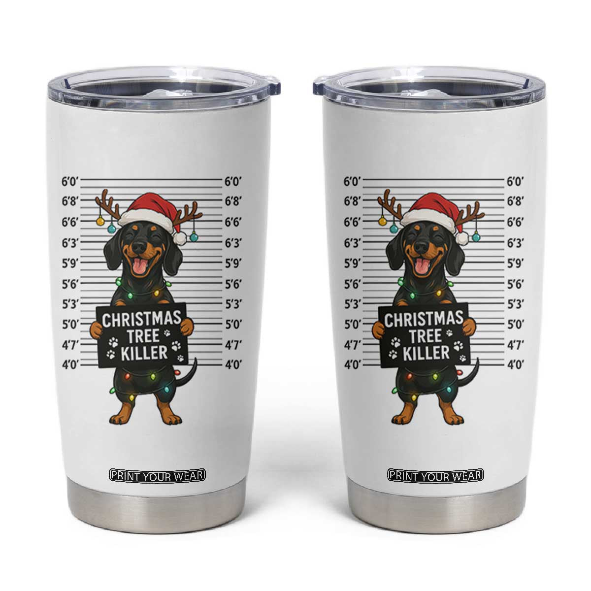 Christmas Dachshund Tumbler Cup Funny Christmas Tree Killer TS12 White Print Your Wear