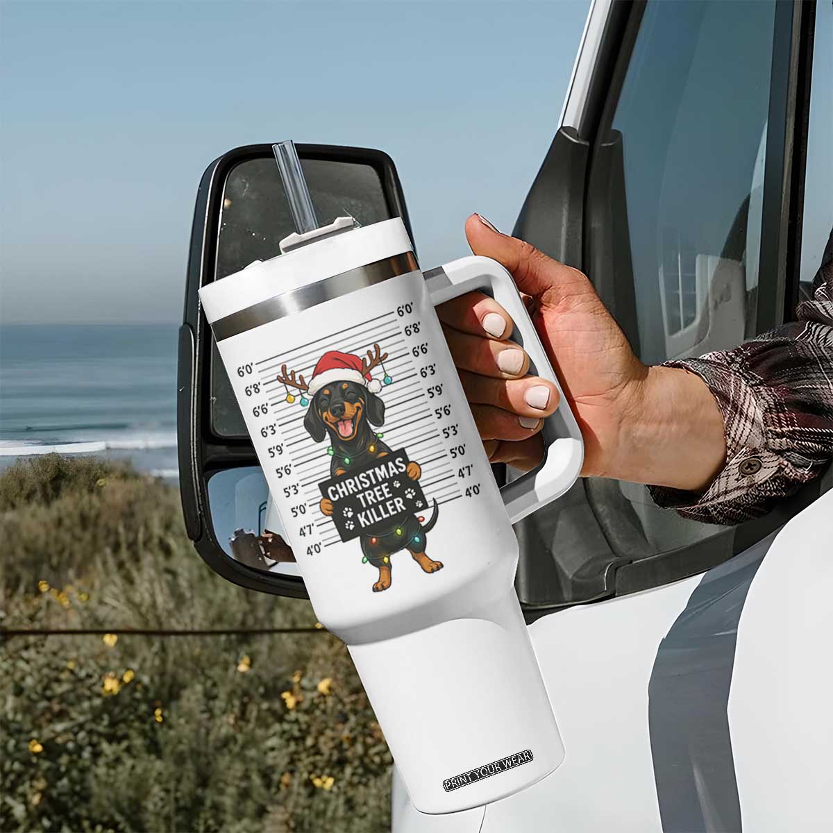 Christmas Dachshund Tumbler With Handle Funny Christmas Tree Killer TS12 Print Your Wear