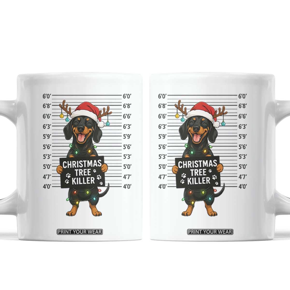 Christmas Dachshund Coffee Mug Funny Christmas Tree Killer TS12 White Print Your Wear