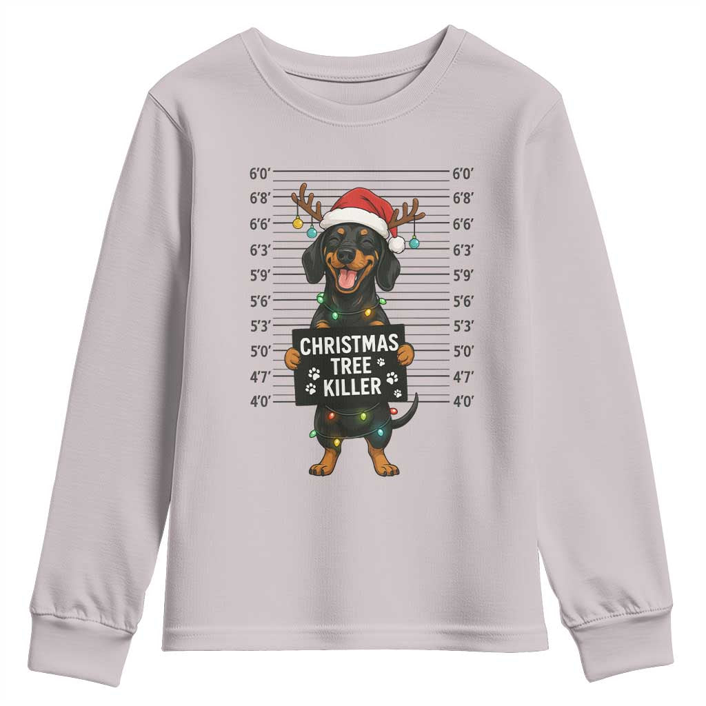 Christmas Dachshund Youth Sweatshirt Funny Christmas Tree Killer TS12 Ice Gray Print Your Wear