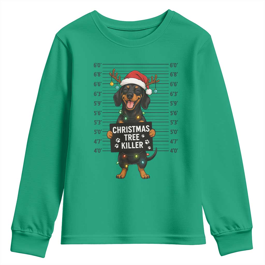 Christmas Dachshund Youth Sweatshirt Funny Christmas Tree Killer TS12 Irish Green Print Your Wear