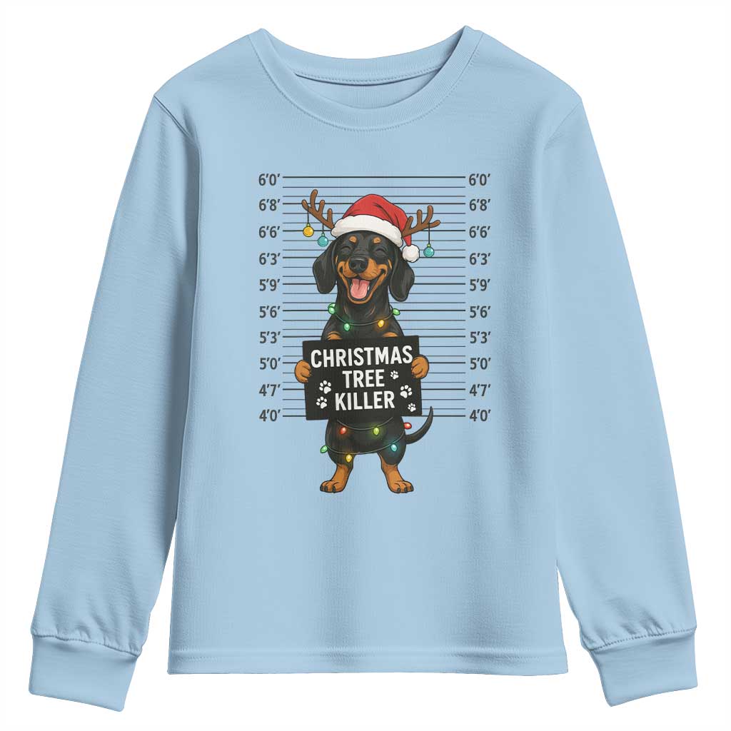 Christmas Dachshund Youth Sweatshirt Funny Christmas Tree Killer TS12 Light Blue Print Your Wear
